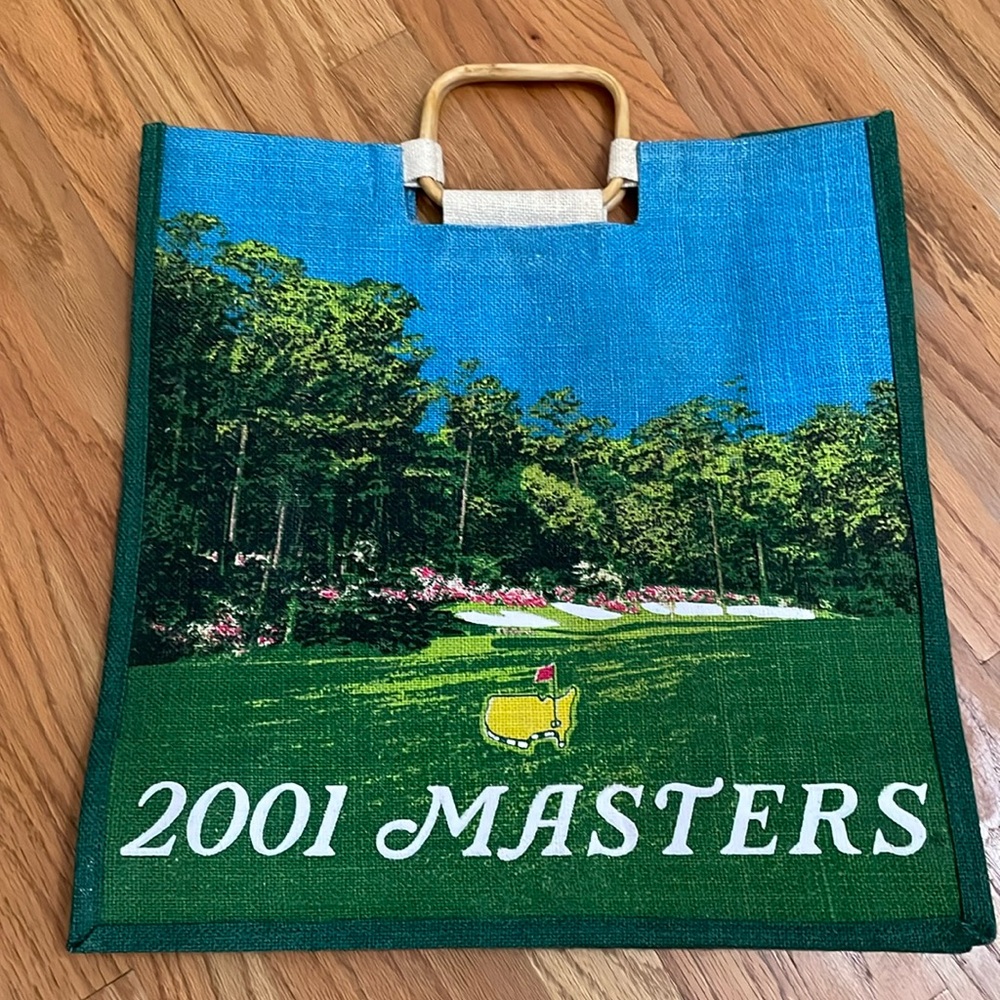 Augusta National Golf Tote Bag 2001 Vintage Masters Burlap Wood Handle NWOT